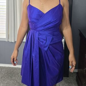 Calvin Klein Metallic Luminous Purple Blue Pleated Stretch Dress Sz 2 Stretch